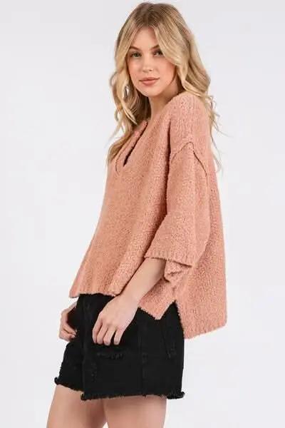 Contemporary Side Slit Drop Shoulder Sweater - Love Salve